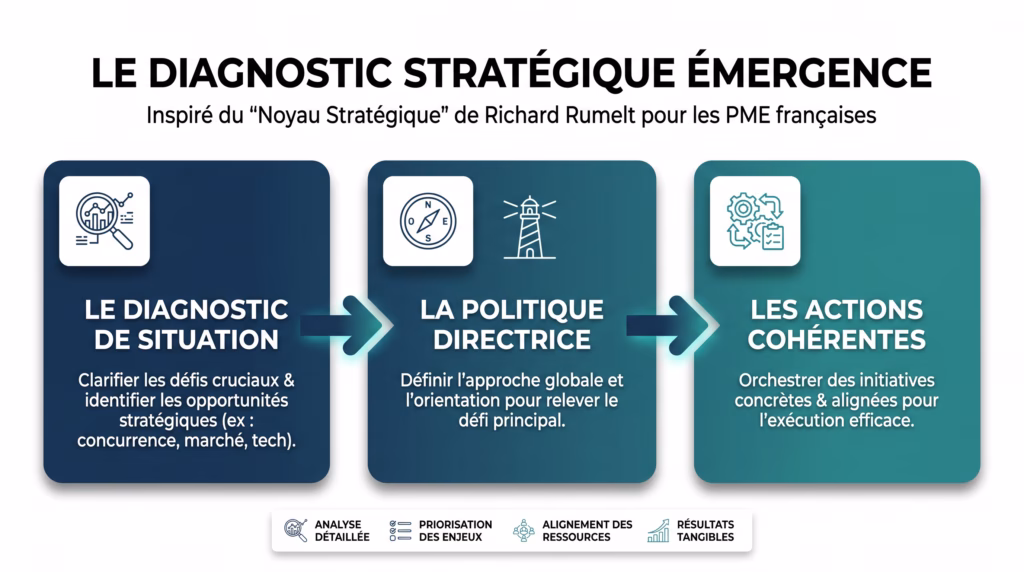 Consultant PME et ETI | COESOR | Pourquoi un diagnostic stratégique Infographie diagnostic stratégique Émergence en trois étapes
