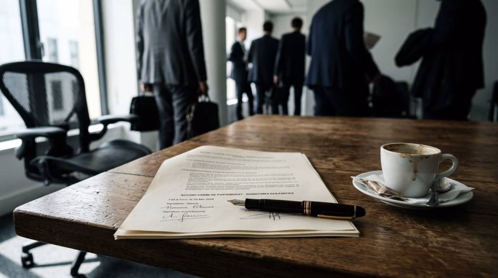 performance_commerciale <span class="bsf-rt-reading-time"><span class="bsf-rt-display-label" prefix="Temps de lecture"></span> <span class="bsf-rt-display-time" reading_time="16"></span> <span class="bsf-rt-display-postfix" postfix="mns"></span></span><!-- .bsf-rt-reading-time --> Accord de partenariat signé sur table en bois avec stylo plume